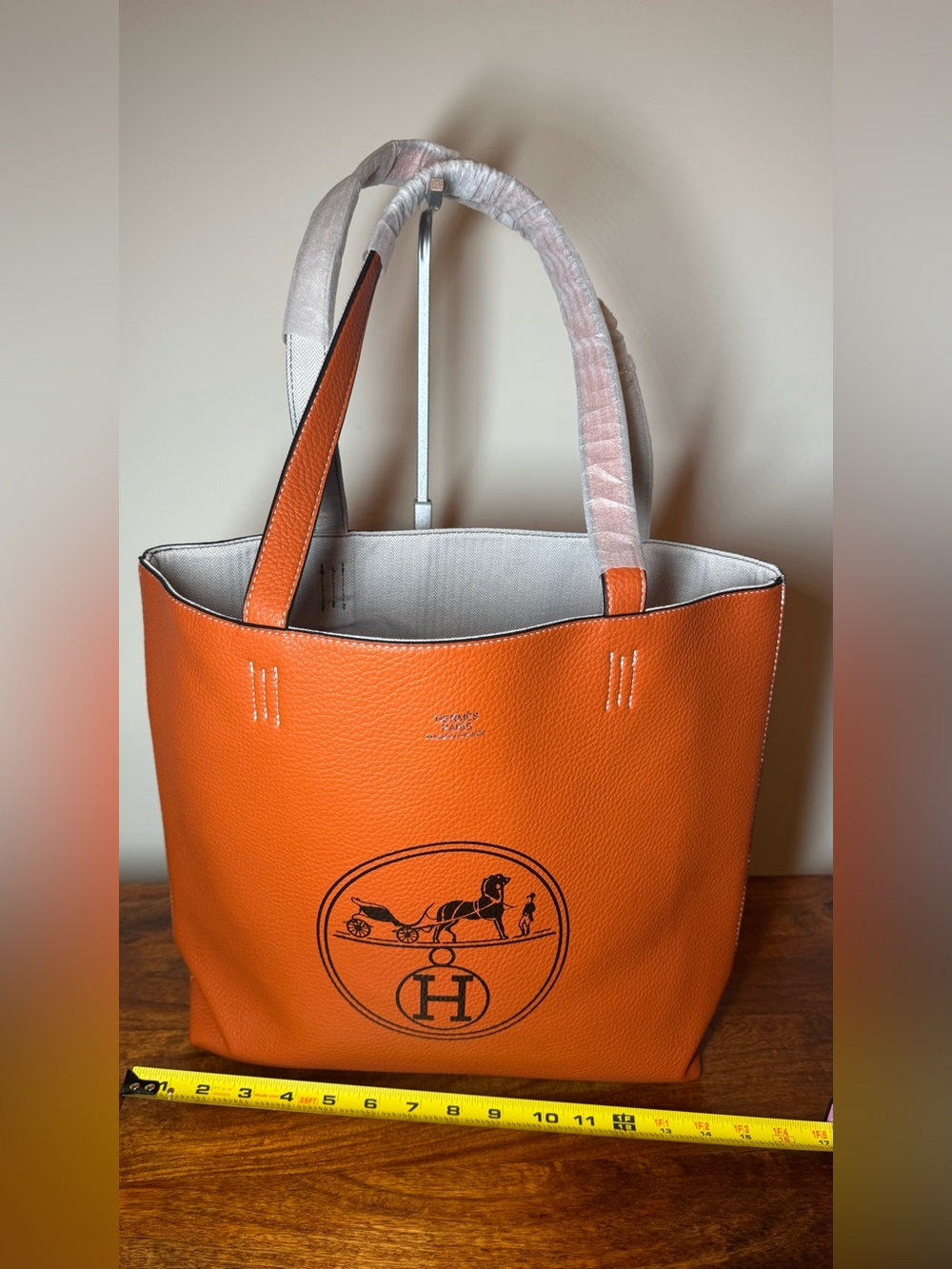 Orange Leather Tote Bag. No Brand.